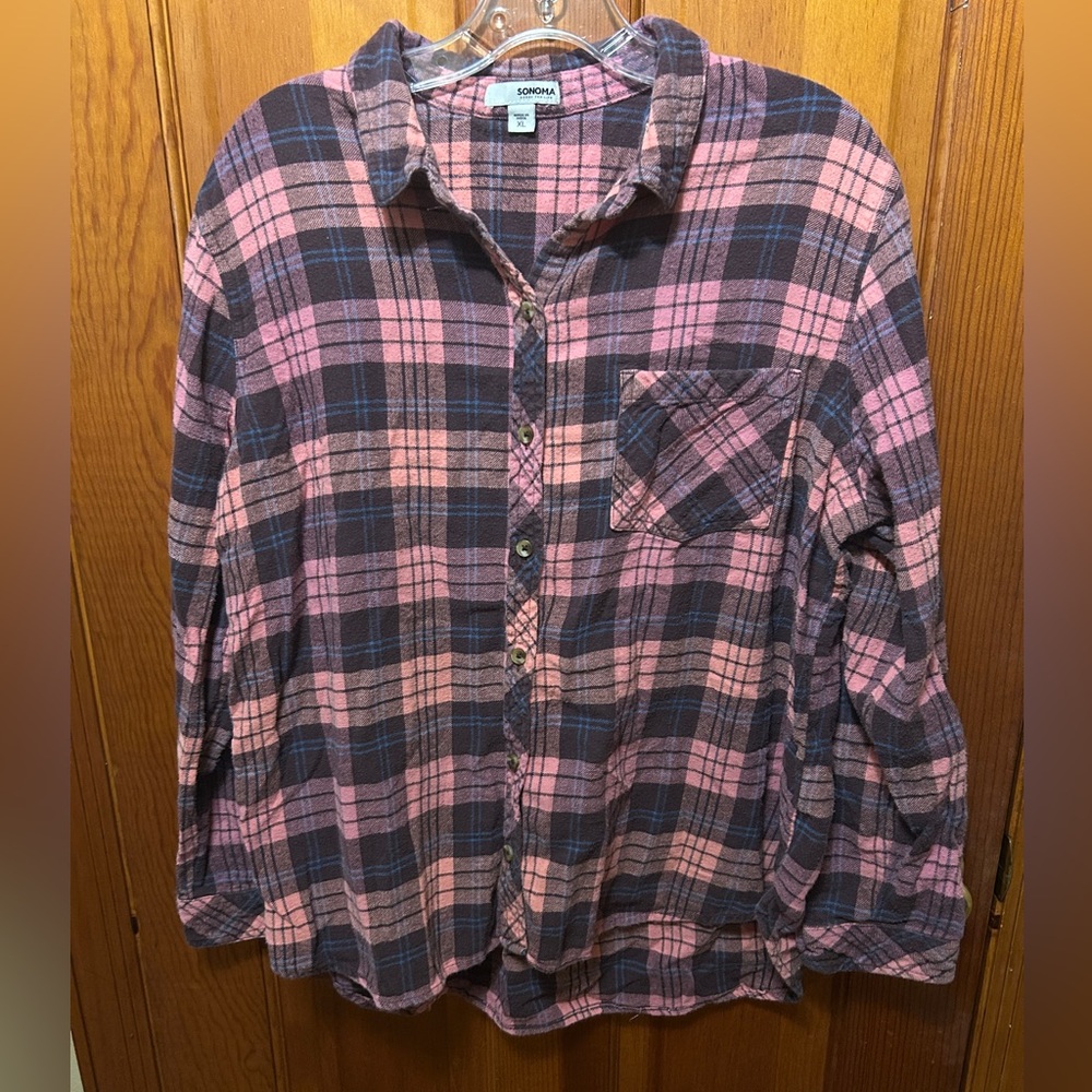 Sonoma Pink Plaid flannel Shirt xl